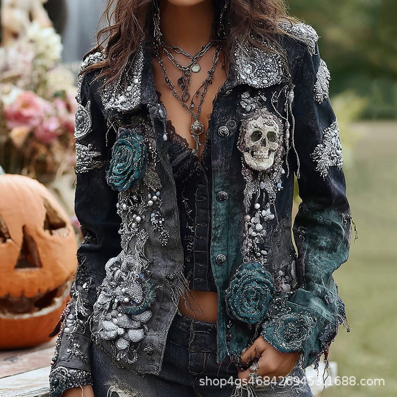 Gothic Punk Skull Rose Embroid - đánh giá và giá Vintage Fashion Stores